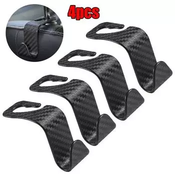 4Pcs Car Seat Headrest Hook for Auto Hidden Hook Back Seat Organizer Hanger Storage Holder Car Carbon Fiber Hooks for Purse Bags