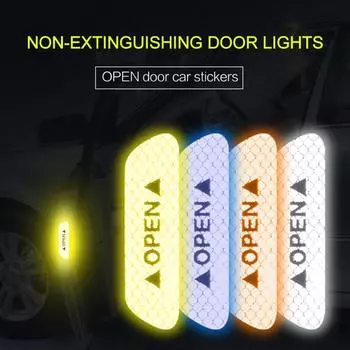 4pcs Car Universal Door Open Reflective Strips Warning Stickers Safety Mark Warning Reflective Auto Exterior Interior Reflector
