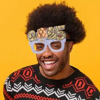 4pcs Cartoon 2025 New Year Glasses Frame Funny Sequin Black Gold Glasses Exquisite Star Color Strip Glasses Frame