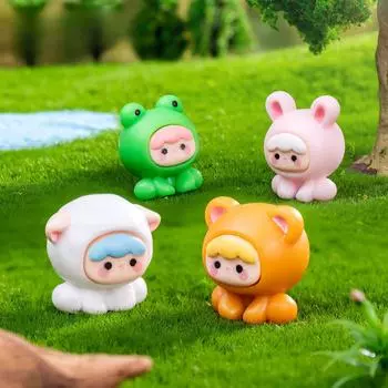4Pcs Cartoon Frog Doll Miniatures Resin Ornaments Fairy Garden Decoration Moss Terrarium Micro Landscape 2.6x3.2cm разноцветный