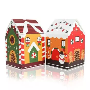 4pcs Christmas House Shape Candy Box Cartoon Merry Christmas Gift Packaging Chocolate Box Navidad 2025 New Year Party Kids Gifts 4pcs