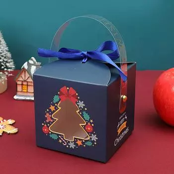 4 шт. Рождественская бумажная коробка с оконной ручкой, подарочная упаковка для конфет, сумка для новогодних подарков Navidad, домашнее рождественское украшение 2024 г. as picture