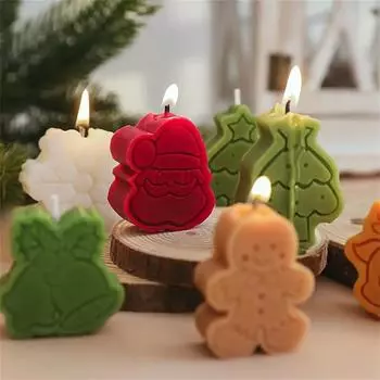 4pcs Christmas Theme Aromatherapy Candle Adorable Tree Bell Snowman Santa Claus Pattern Candles Xmas Party Home Decoration