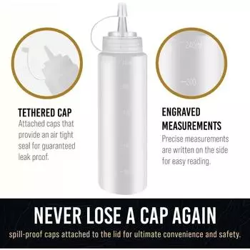 4pcs Condiment Squeeze Bottles for Liquids - 8Oz Squeeze Bottle Plastic Condiment Bottles for Syrup,Squirt Bottles for Liquids