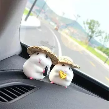 4pcs Cute Hamsters With Straw Hat Car Ornament Car Center Console Decoration Auto Interior Dashboard Accessories серый