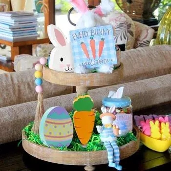 4Pcs Easter Rabbit Ornaments Rustic Wooden Signs Decor for Home Farmhouse Tiered