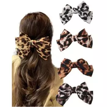 4PCS Elegant leopard print bow spring clip headband cross-border ponytail clip fashionable hair accessory