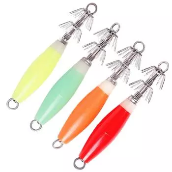4Pcs Fishing Hard Baits Set for Freshwater and Saltwater Fishing Enthusiasts Luminous Shrimp Cuttlefish Jig Hook Lures A