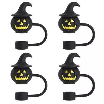 4Pcs Halloween Cute Ghost Straw Covers Cap Silicone Reusable Drinking Straw Topper Funny Accessories Perfect Halloween Gifts