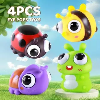 4pcs Insect Squeeze Fidget Toys Relax Sensory Set for Focus and Play, Ideal for Desk Fun, Group Games and Gift Ideas, Silicone Material, Insect Toys 4pcs