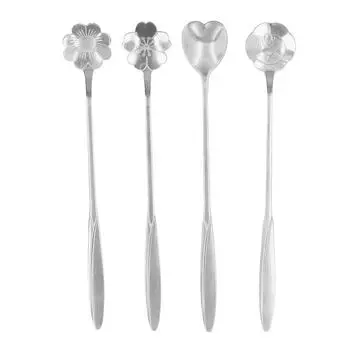 4PCS Mixing Spoon Flower Heart Shaped Coffee Spoon Stainless Steel Desert Scoop Ice Tea SpoonRose серебряный