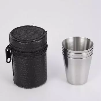 4pcs Outdoor Camping Tableware Travel Cups Set Picnic Supplies Stainless Steel Wine Beer Cup Whiskey Mugs 30ml