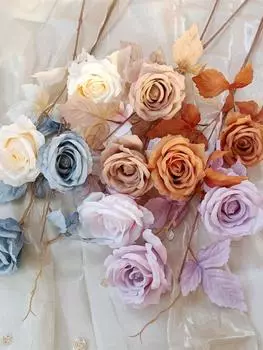4PCS Real Looking Bulk Floral Artificial Flowers Fake Silk Roses with Stems for Wedding Bouquets Centerpieces Arrangements Reception Party Home Decor синий