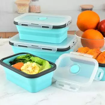 4Pcs/Set 350/500/800/1200ML Lunch Box Microwave Safe Foldable Sealed Silicone Bento Refrigerator Food Container Kitchen Supplies