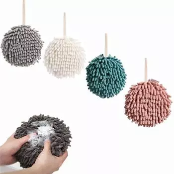 4Pcs/Set Chenille Hand Towels New Absorbent Hanging Hand Towel Ball for Kitchen Bathroom, Soft 6.8-Inch Towels in Ivory, Gray, Haze Blue & Pink 4pc