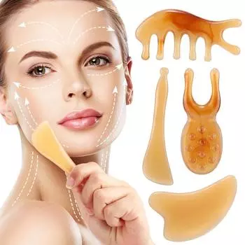 4Pcs/Set Scraping Nose Bridge Tool Facial Scraping Board Face Lifting Resin Guasha Scraping Massage Tool Head Massage Comb