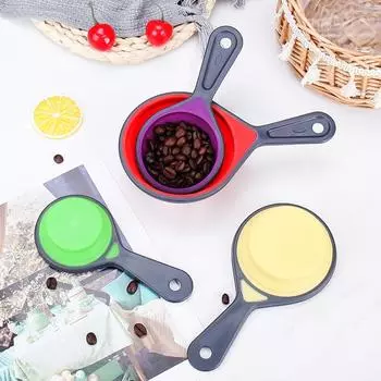 4pcs/set Silicone Folding Measuring Spoon Set with Hanging Holes Telescopic Measuring Cups Clear Scale Coffee Sugar Spice Powder