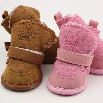 4Pcs/Set Winter Warm Shoes for Dogs Non-slip Dog Snow Boots Cotton Blend Puppy Sneakers for Pet Teddy Dog Accessories 1 розовый
