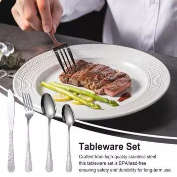 4Pcs Stainless Steel Tableware Set Cutter Fork Spoon Portable Reusable Flatware Sets серебряный