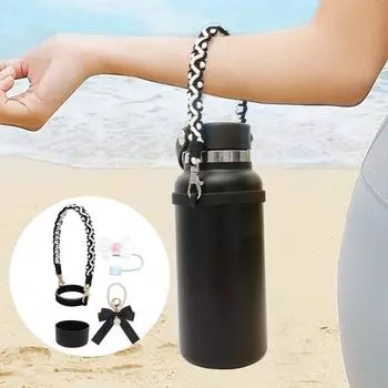 4Pcs Water Cup Accessories Set Food-Grade Silicone Cover Handle Strap Bowknot Straw Cap Decorative Charms for 30/40oz Tumbler Reusable Multifunctional синий
