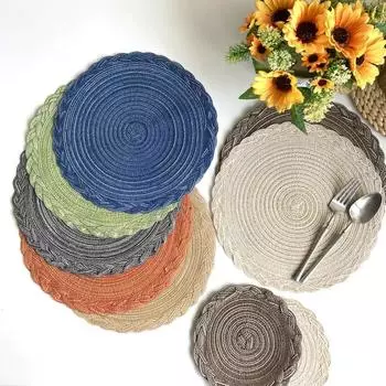 4PCS Woven Placemats Heat Insulation Mat Round Table Mats Dining Table Potholder Coaster Party Wedding Home Decoration Props Round D18CM