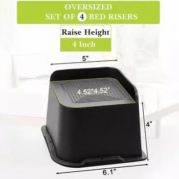 4x Bed Risers 4 inch Heavy Duty, Oversized Furniture Riser for Couch Sofa Table Chair Leg, Support up to 6000 Lbs (Black,4 inch)