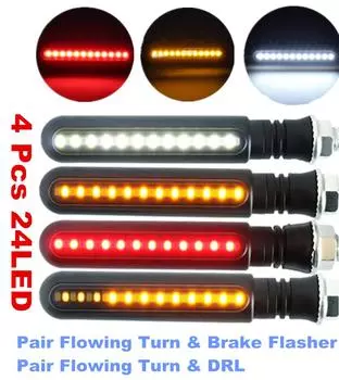 4X Мотоциклетный динамический 24 LED указатель поворота + Белый ДХО + Мигающий стоп-сигнал