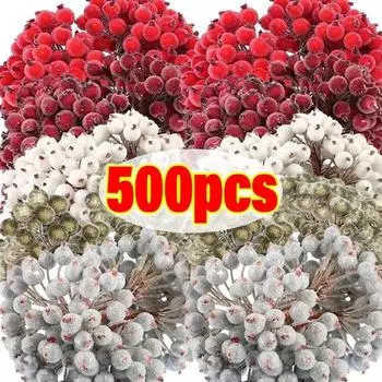500/20 шт. Мини искусственные замороженные ягоды рождественские двухцветные ягоды падуба искусственные цветы букеты DIY венок рождественский декор для вечеринки 20pcs (1 bunch)