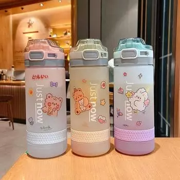500/600ml Water Bottle With Straw Portable Outdoor Sport Tumbler Fashion INS Style Leakproof Mug BPA Free Plastic Drinking Cup 500ml