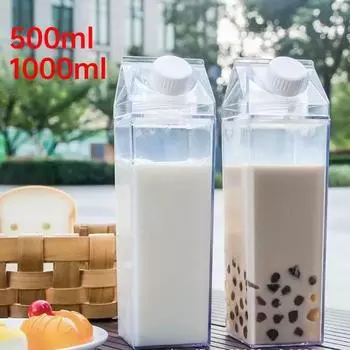 500 мл/1000 мл квадратная бутылка для воды с рисунком молока, прозрачная пластиковая прозрачная коробка для бутылок для сока, чая, портативная коробка для хранения, посуда для напитков 500ml