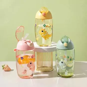 500 мл детская бутылка для воды для школы портативный мультяшный динозавр поильник креативный стаканчик для кормления с трубочками и крышками посуда для питья 500ML розовый