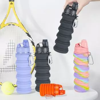 500 мл портативная выдвижная силиконовая бутылка складная бутылка для воды уличная дорожная чашка для питья с карабином складная чашка 500ml