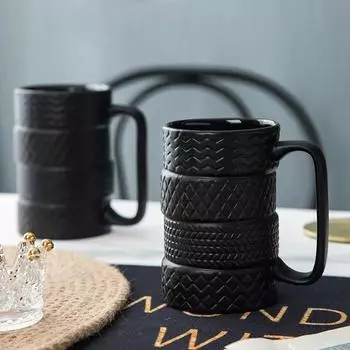500ml Tire Shaped Ceramic Coffee Mug Large Capacity Personality Home Office Tea Cup Car Lover Creative Novelty Gifts Drinkware 401-500ml чёрный