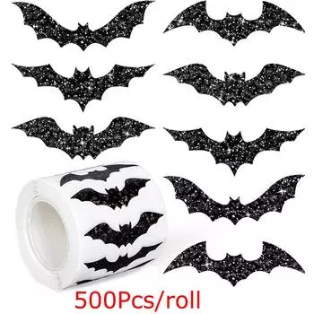 500pcs/roll Bat Seal Stickers Gift Packaging Labels Laser Journal Decor Self-Adhesive Decals Halloween Waterproof Window