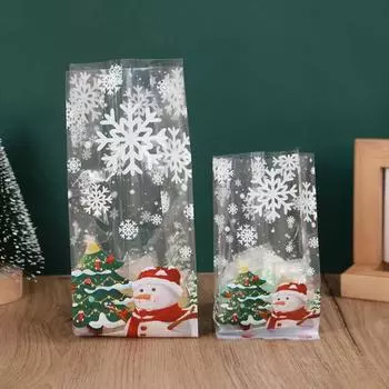 50/100 шт. пластиковые рождественские пакеты для печенья в виде снеговика прозрачные пакеты для упаковки выпечки для домашнего использования