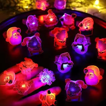 50/10Pcs LED Christmas Glowing Rings Creative Santa Claus Xmas Tree Light Up Toys Kids Gifts Christmas New Year Party Decoration