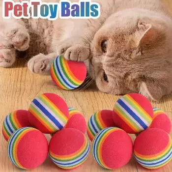 50/10pcs Rainbow Cat Toy Balls EVA Foam Interactive Indoor Kittens Favorite Toys Balls Bulk Activity Quiet Play Sponge Ball Toys
