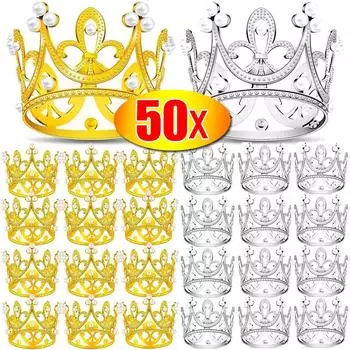 50/1 шт. мини-корона с жемчугом, украшение для торта, кекс, украшение для волос для детей, сделай сам, украшение для свадьбы, дня рождения, торта, выпечки