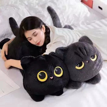 50-90 см милая черная кошка плюшевая игрушка кукла большая мягкая подушка подушка черная кошка плюшевая игрушка кукла для мальчика девочки подарки на день рождения 50cm чёрный