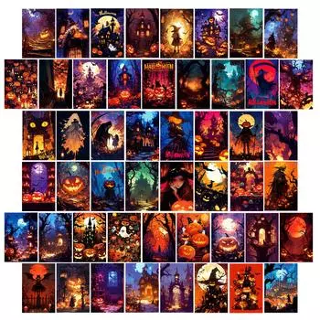 50 Halloween-Themed Jack-O-Lanterns, Witch Wall Cards, Background Decoration, Holiday Gift Cards For Children T01042002