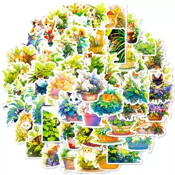 50 Mint Cat Stickers Temu Green Small Clear Mint Cute Cat Graffiti Stickers Sh