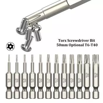 50 мм магнитные полые биты Torx для отвертки 1/4 дюйма шестигранный хвостовик легированная сталь электрические отвертки головка T7-T40