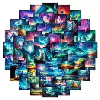 50 Sheets Of Aurora Scenery Personalized Diy Waterproof Suitcase Water Cup Notebook Self-Adhesive Decorative Stickers