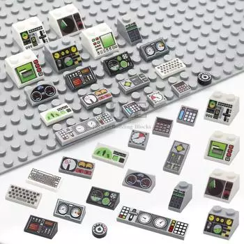50 шт., городские кирпичи MOC, плитка, датчики наклона, центр управления, экран радара, клавиатура, набор строительных блоков с узором, игрушки-инструменты