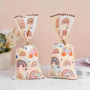 50 шт. радужные пластиковые подарочные пакеты Boho, упаковка для конфет, печенья, сумка для угощений, свадьба, день рождения, вечеринка, украшения, принадлежности для душа