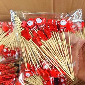 50 шт. Рождественские фруктовые бамбуковые палочки одноразовые для еды десертные фруктовые шпажки для коктейлей палочки для украшения кексов праздничные принадлежности