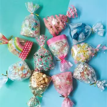 50 шт., упаковка для печенья, конфет, закусок, с плоским горлом, для детей, на день рождения, на вечеринку в честь рождения ребенка, подарочные пакеты с проволокой other