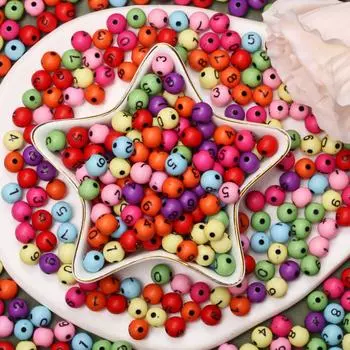 50Pcs Acrylic Digital Beads 7.5mm Mixed Digital Beads For Jewelry Making And DIY Bracelet Necklace Keychains