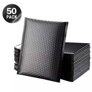50Pcs Bubble Mailers Мягкие конверты с подкладкой из полимера Самоуплотняющиеся черные чёрный