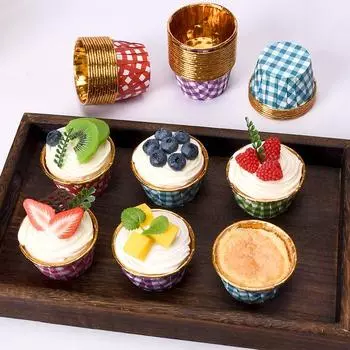 50Pcs/Set Large Aluminum Foil Wrapper Paper Lattice Printed Gold Cupcake Liner Baking Muffin Cups Tray Case With Cover красный